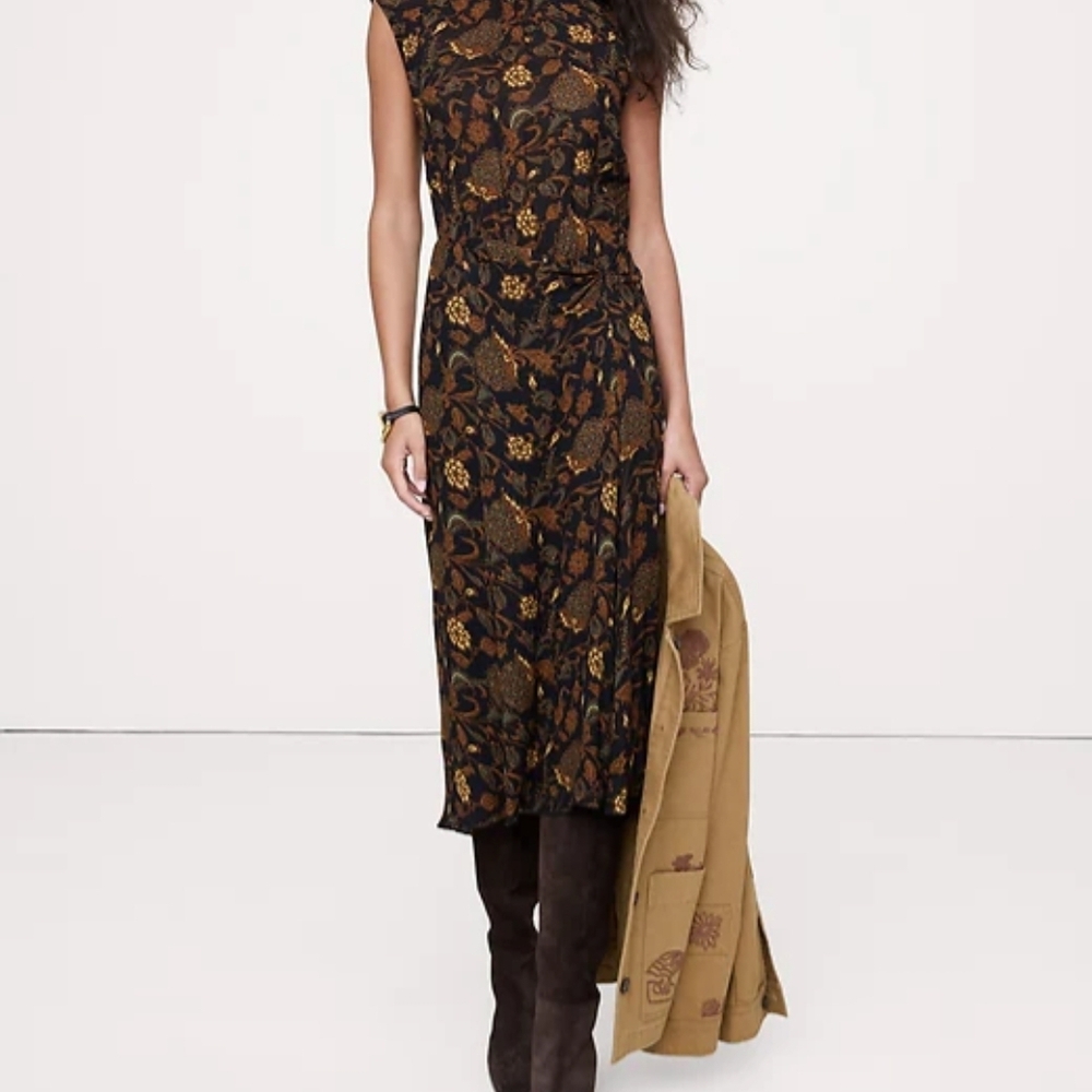 Banana Republic Black and Brown Floral Midi Dress